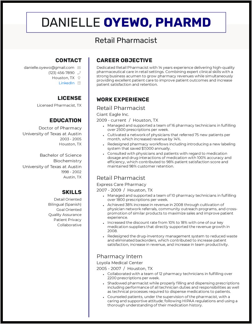 List Of Pharmacist Skills For Resume