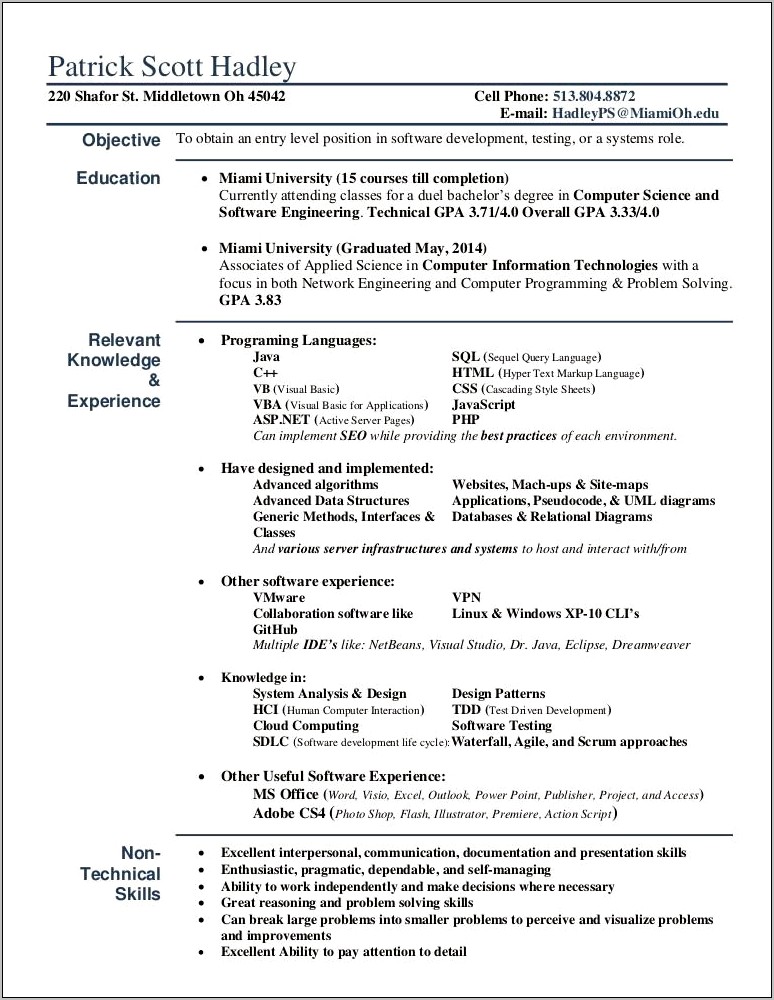 List Of Resume Technical Skills Tdd