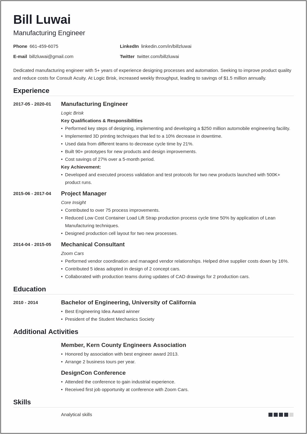 List Of Skills And Qualifications For Manufacturing Resume