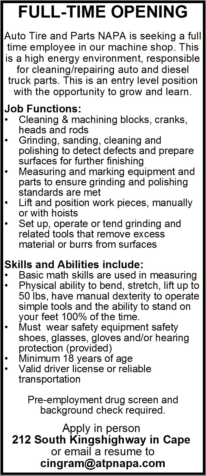 List Skills On Resume For Tire Shop Job