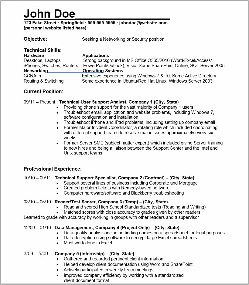 Listing Minor Experience With An Os On Resume