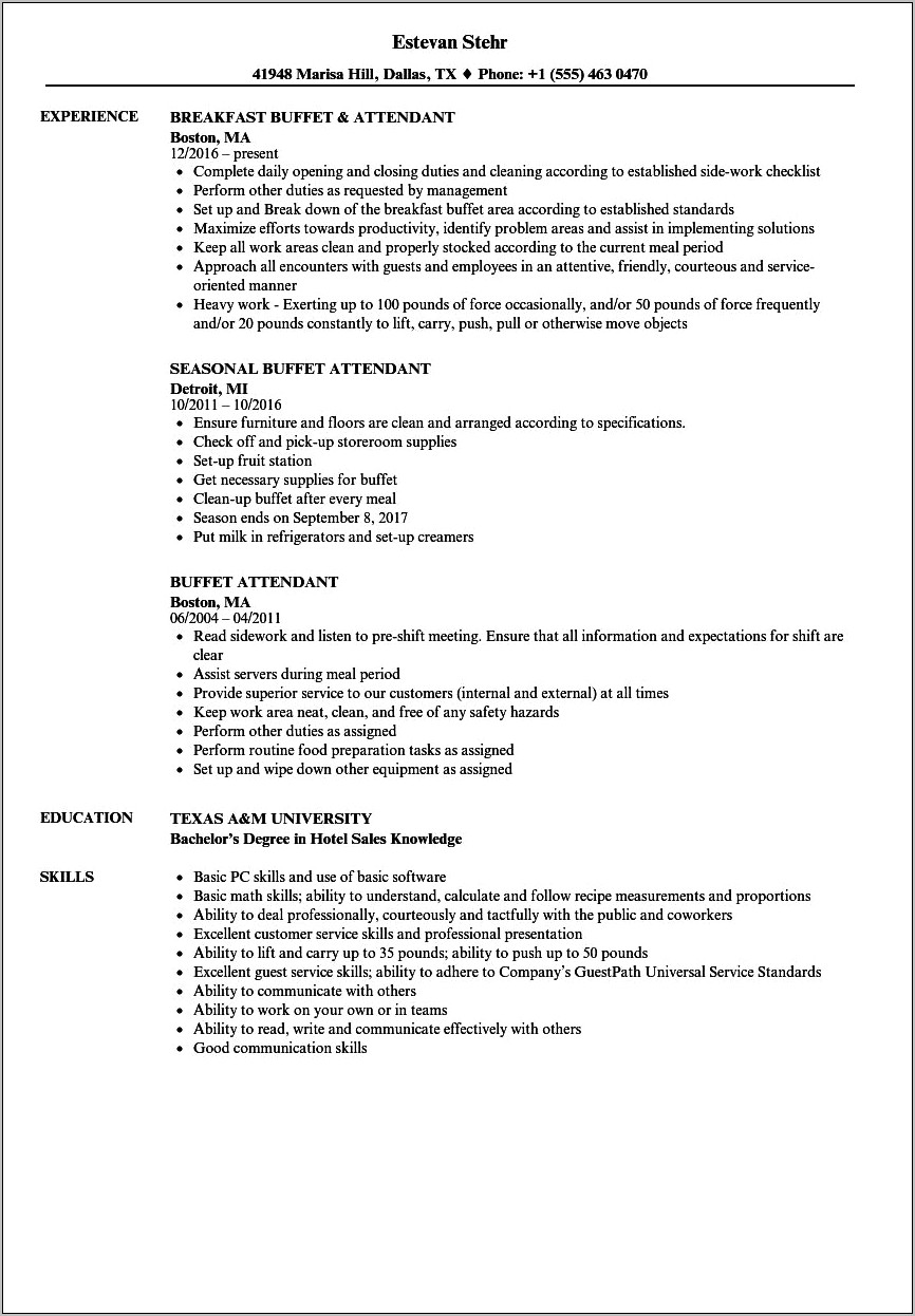 Lobby Attendant Job Description For Resume