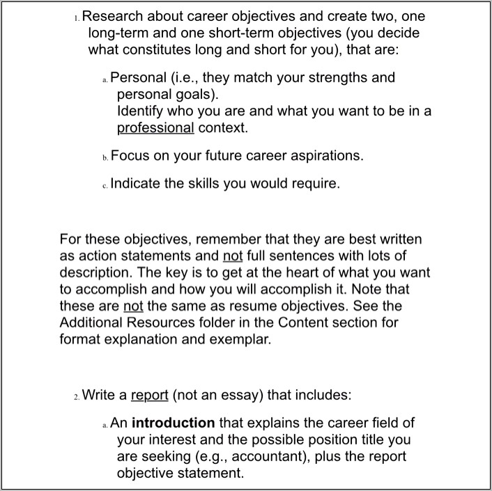 Long Term Objectives For Resume