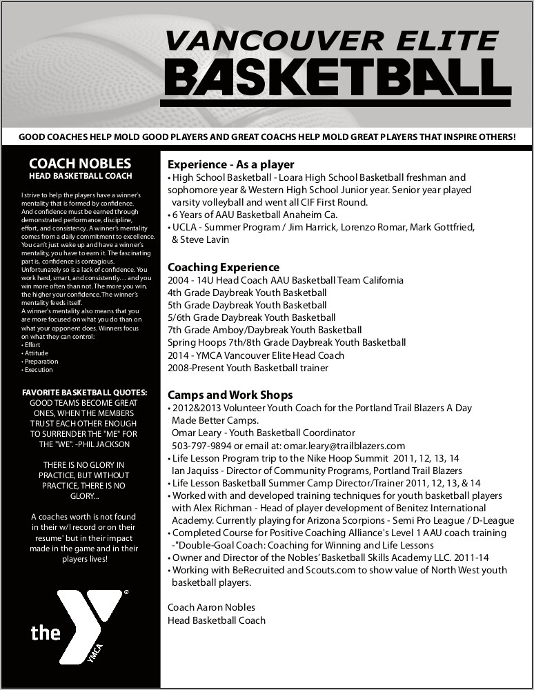 Lots Of Basketball Coaching Experience On A Resume