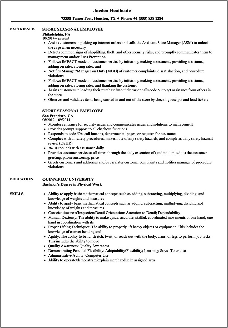 Lowes Cashier Job Description For Resume