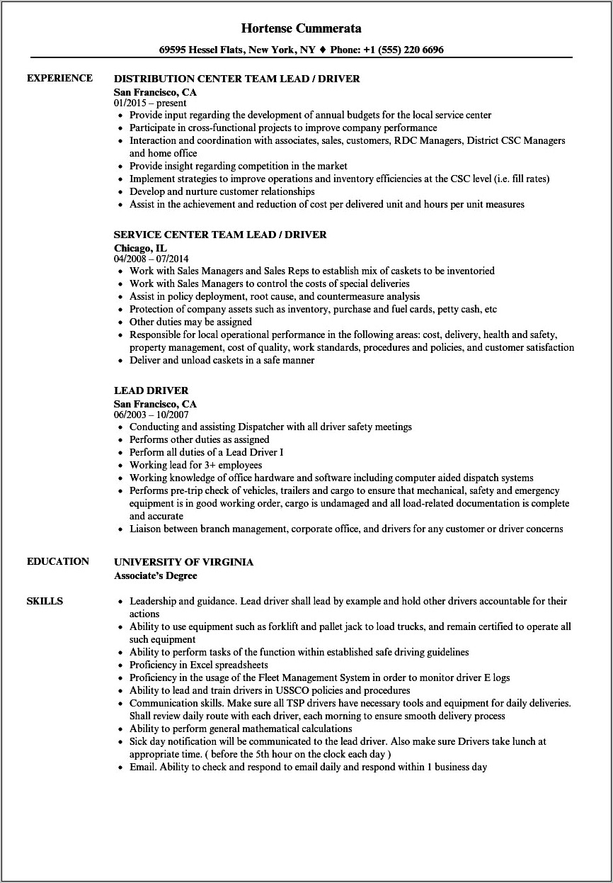 Lyft Driver Job Description For Resume