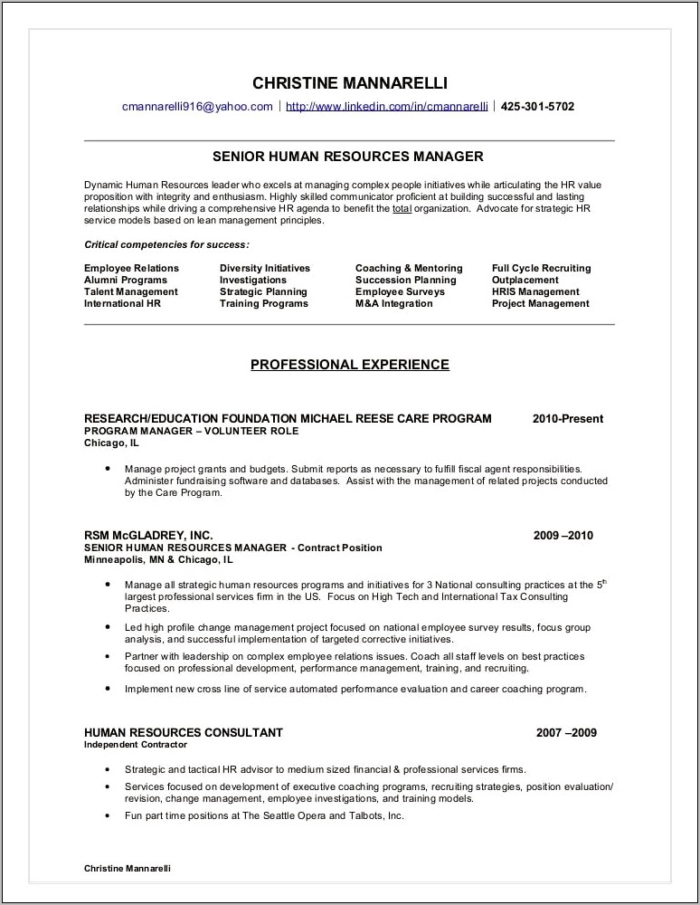 M&a Integration Sample Resume