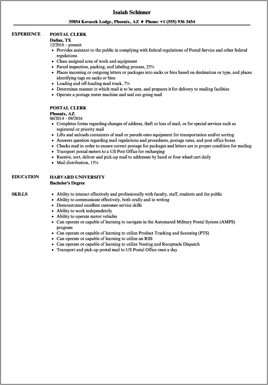 Mail Clerk Job Description For Resume