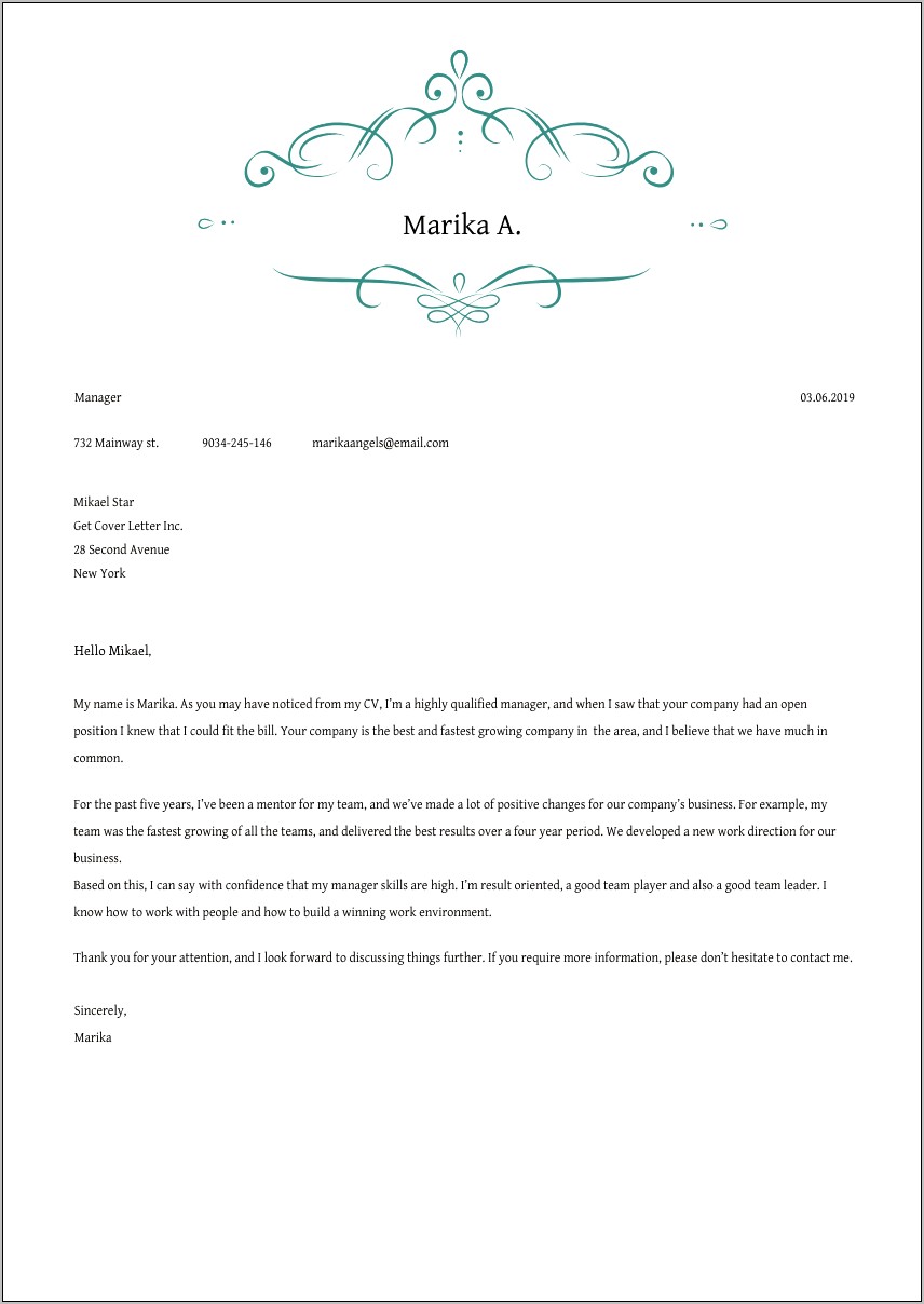 Maintenance Manager Resume Cover Letter Examples