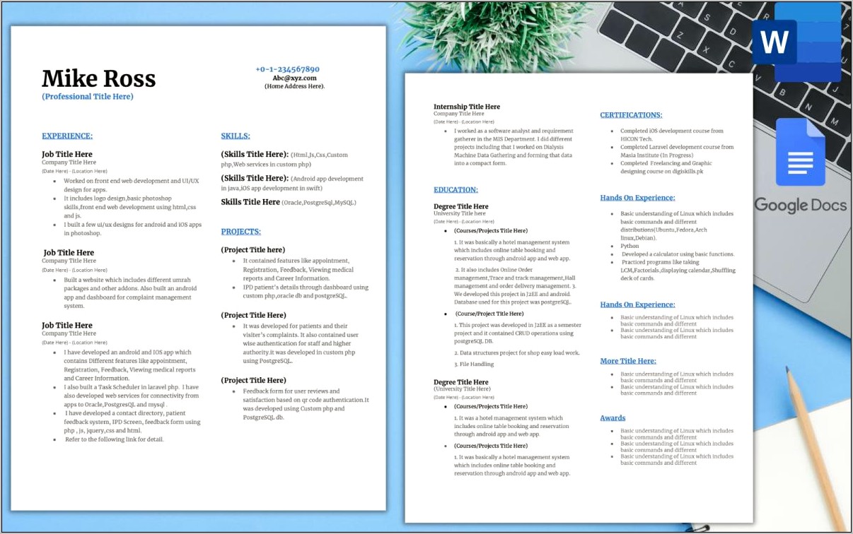 Maintenance Resume Template For Google Sheets