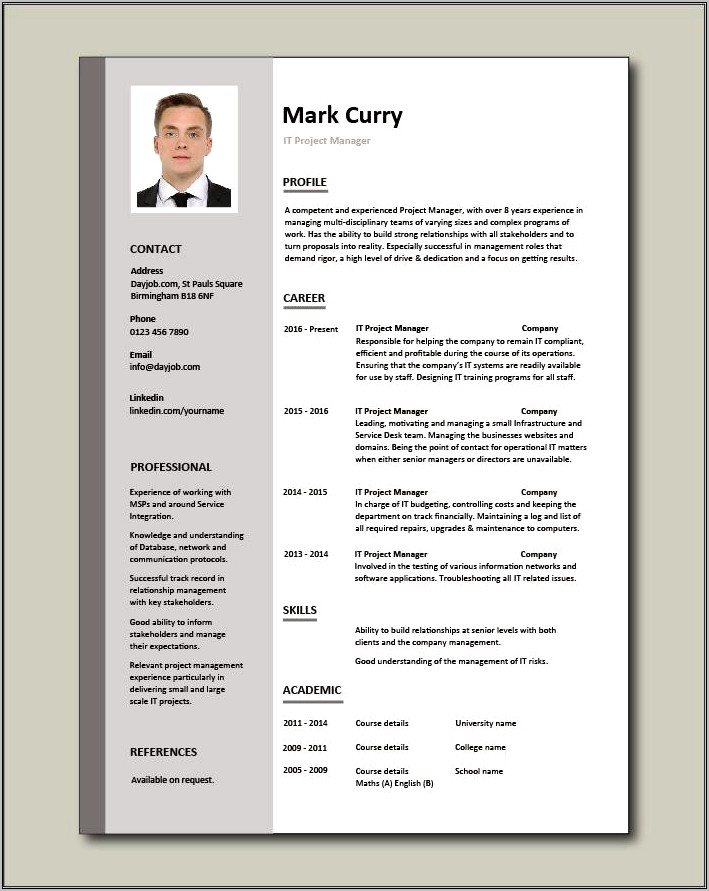 Management Sample Resume With Years Experience