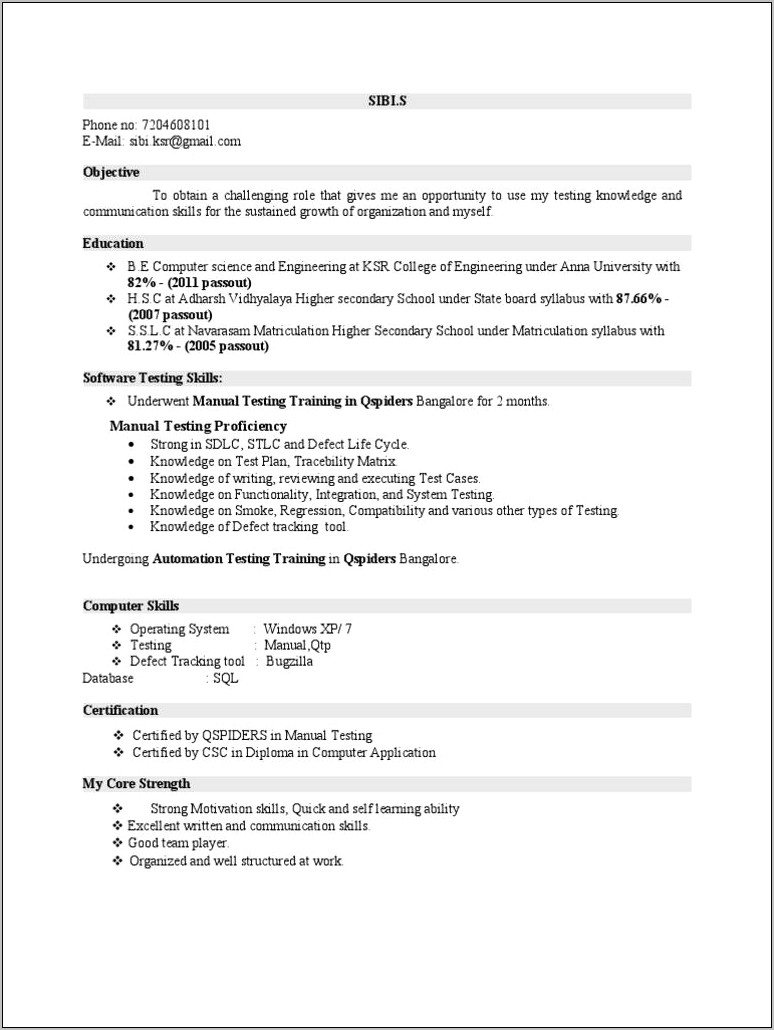 Manual Qa Tester Objective Resume