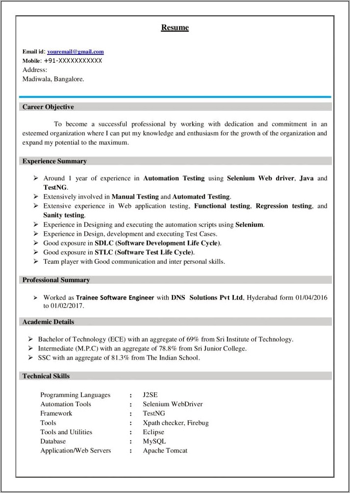 Manual Testing Resume For 3 Years Experience Pdf