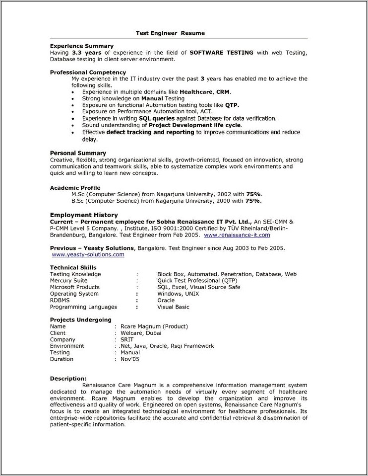 Manual Testing Resume For 4 Years Experience