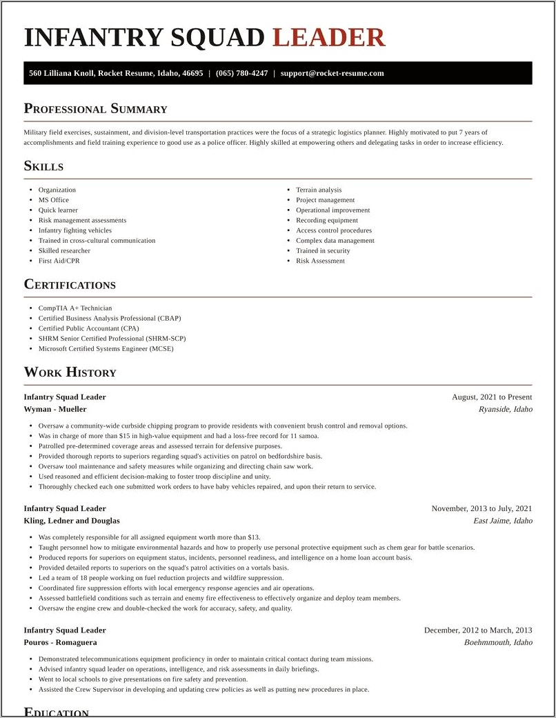 Marine Corps Infantry Officer Resume Examples