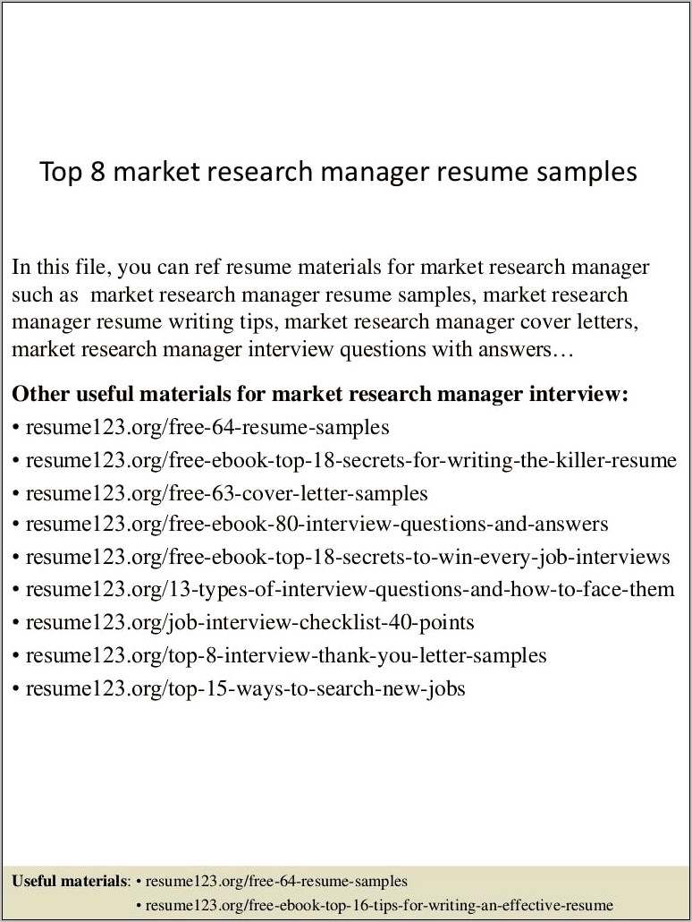 Market Research Director Resume Sample