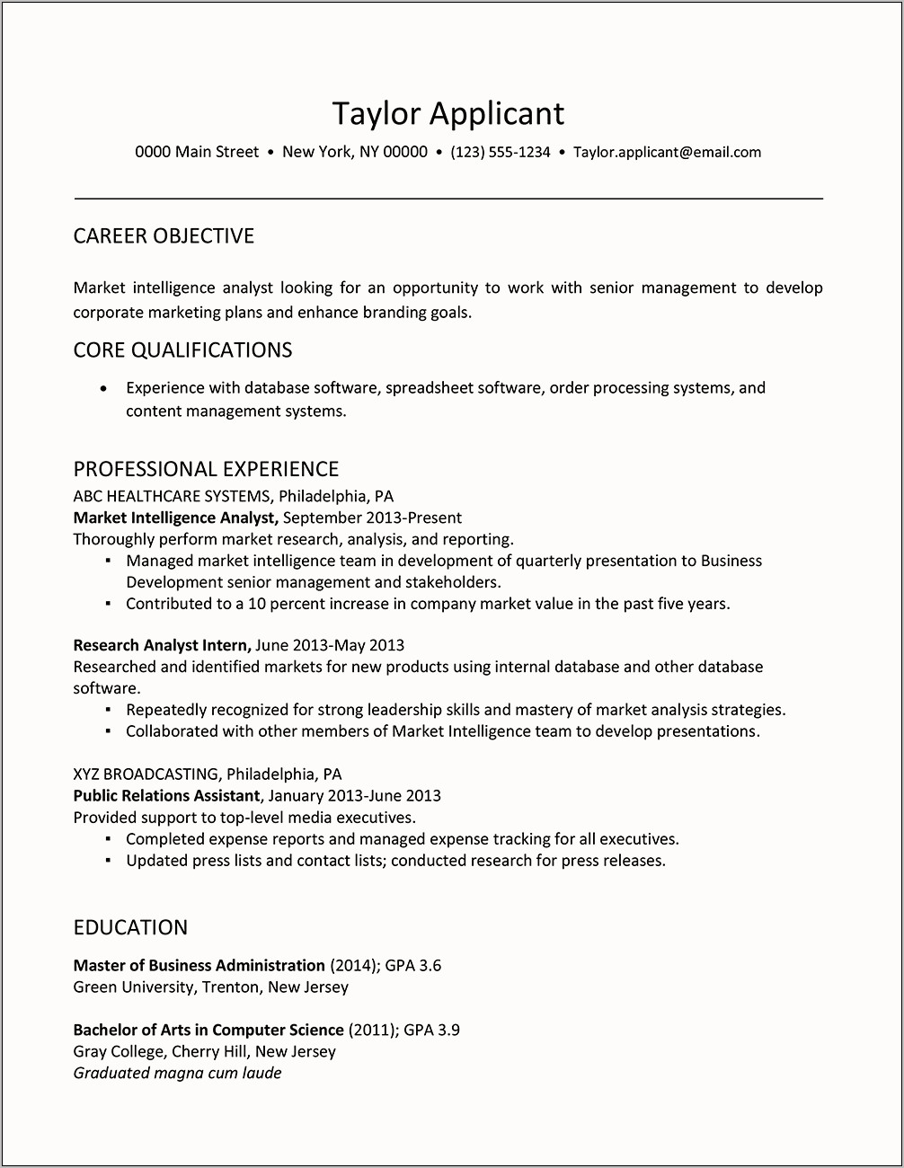Marketing Analyst Job Description Resume
