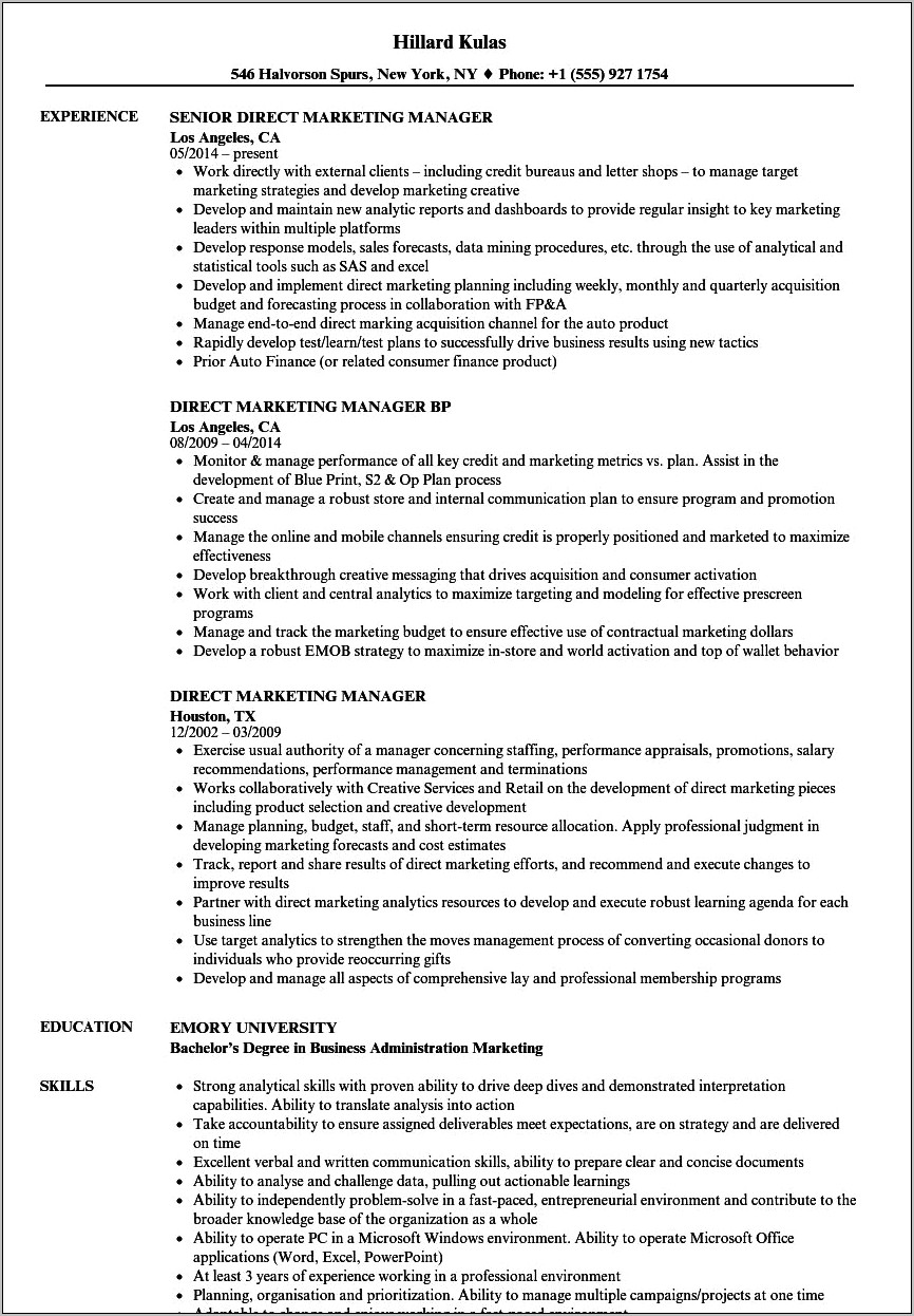 Marketing And Admin Manager Resume