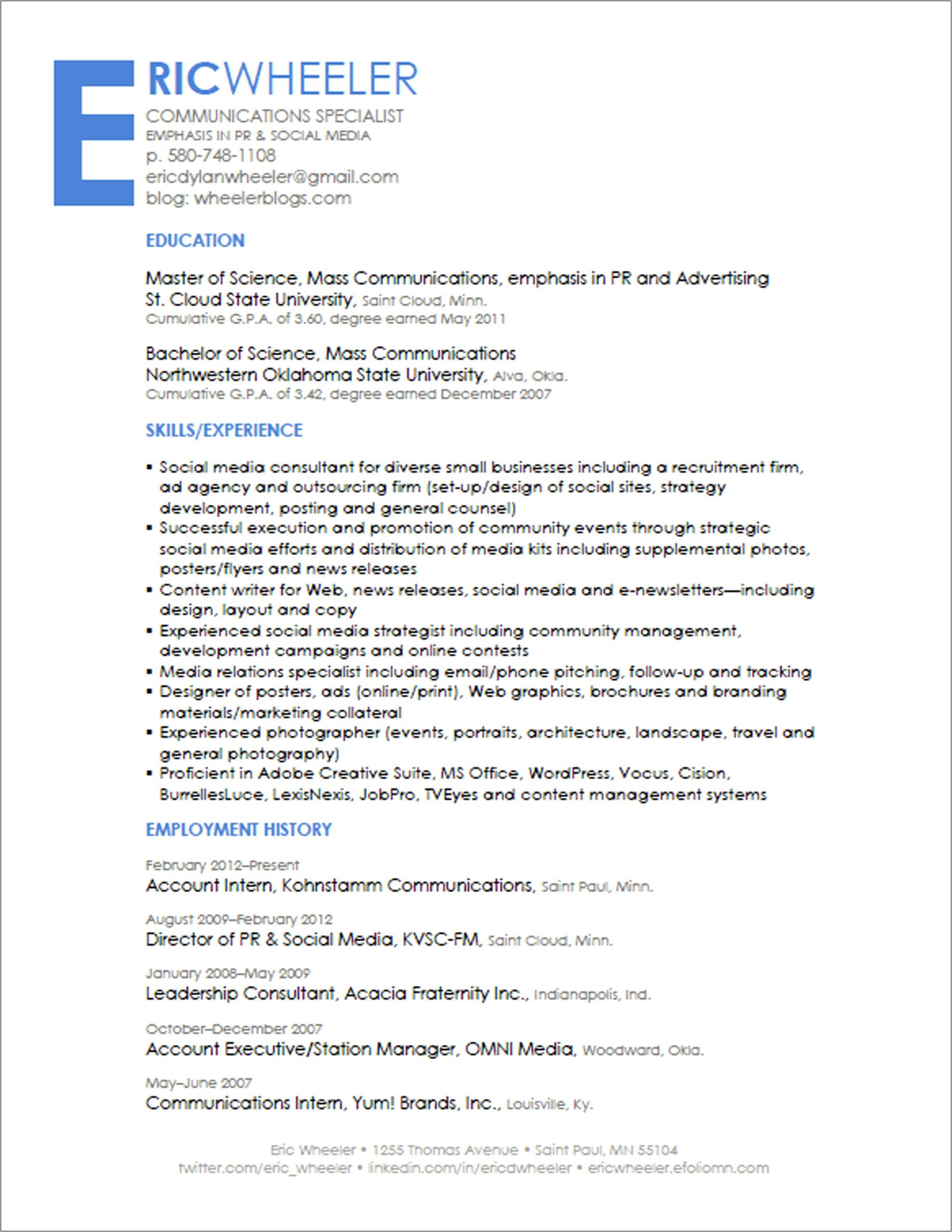Marketing And Communications Consultant Resume Samples