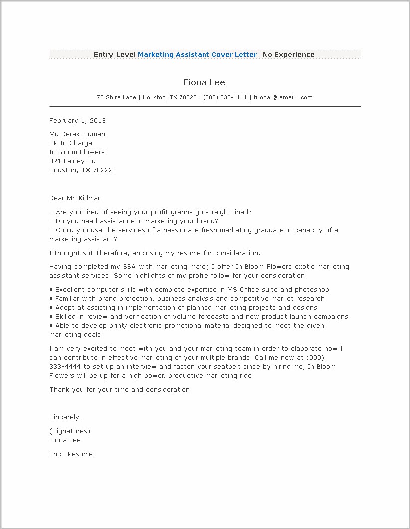 Marketing Assistant Resume With No Experience