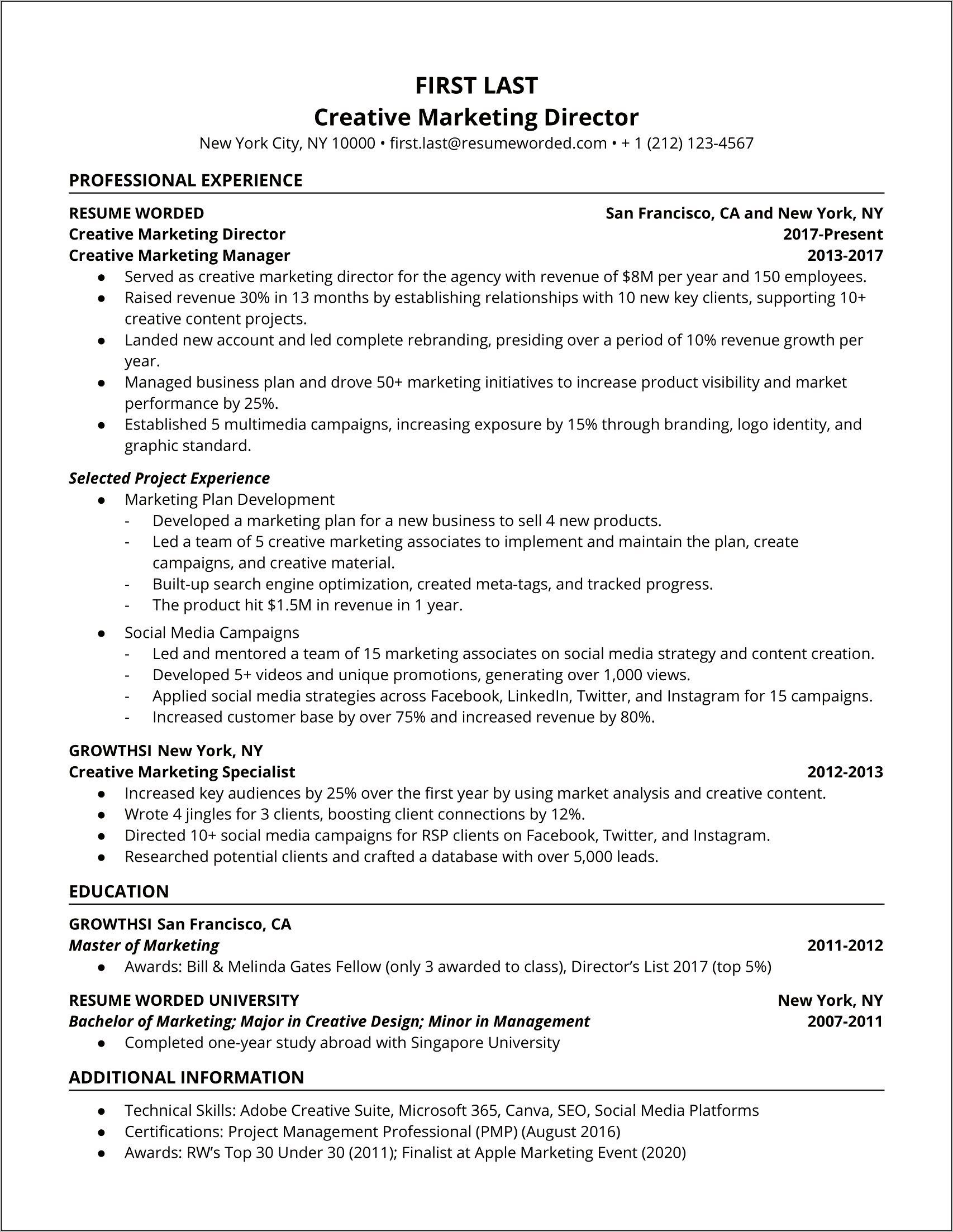 Marketing Director Resume With Freelance Experience