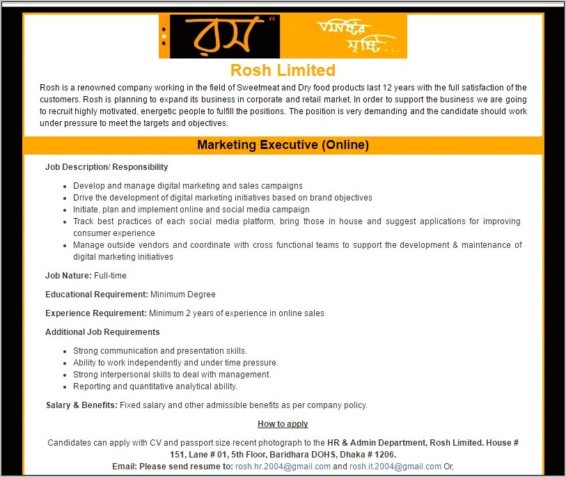 Marketing Executive Job Responsibilities For Resume