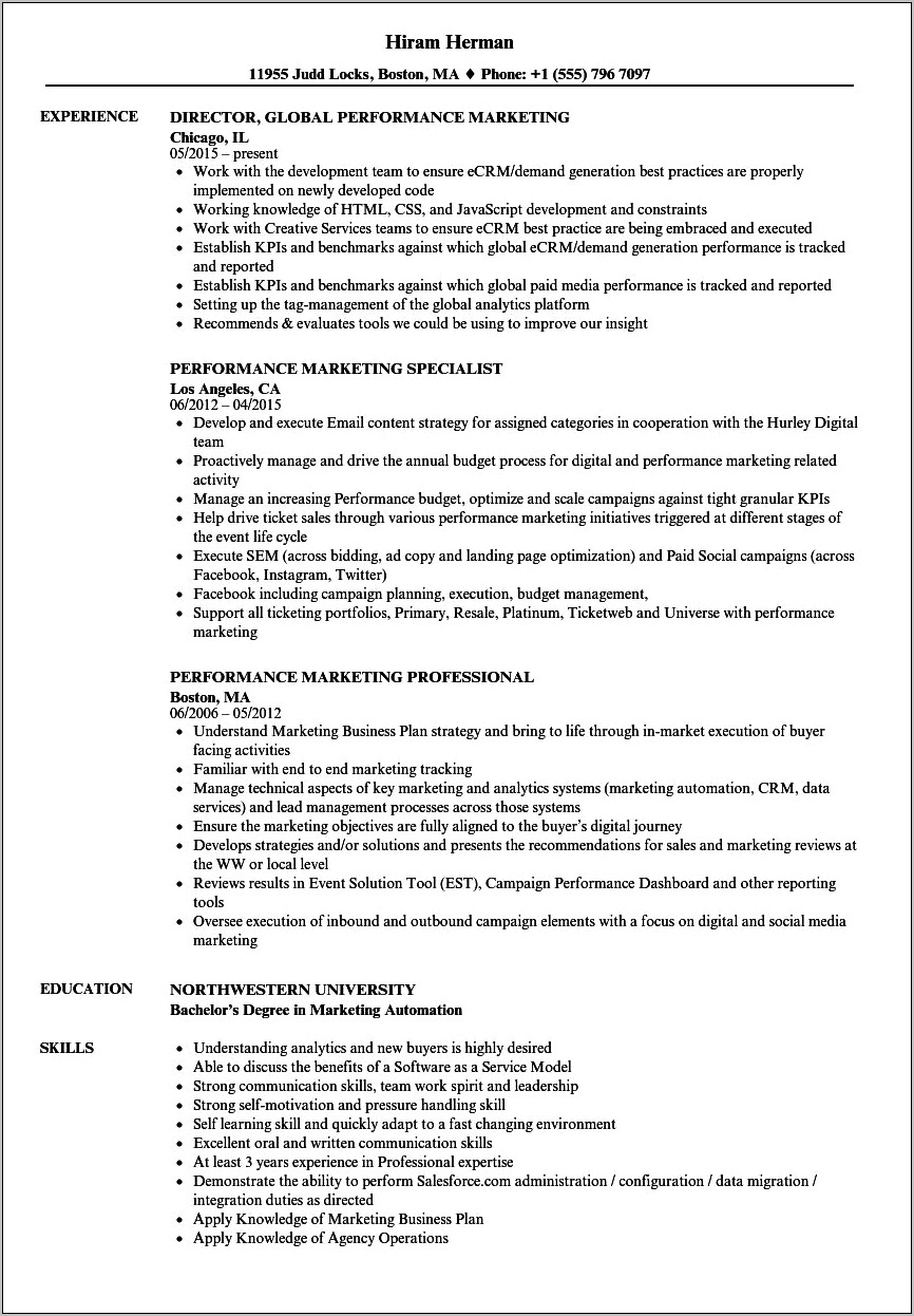 Marketing Job Description On Resume