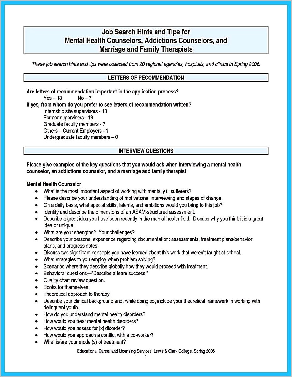 Marriage And Family Counseling Resume Examples