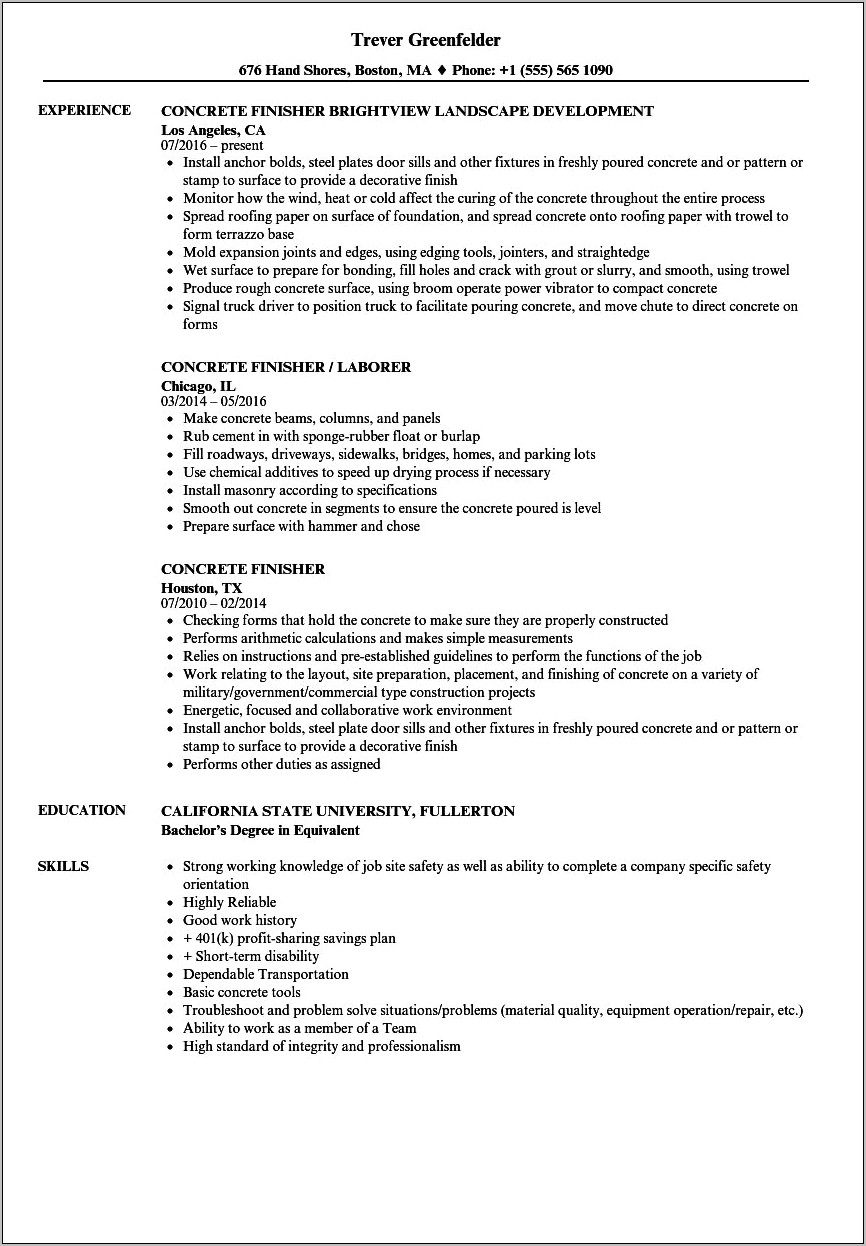 Masonry Laborer Job Description For Resume