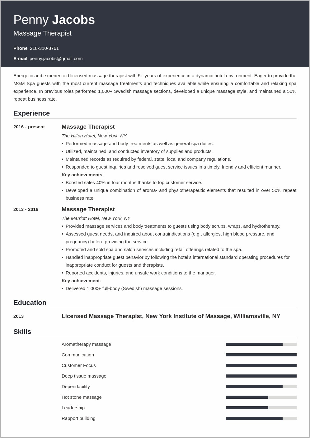 Massage Therapist Resume Objective Samples