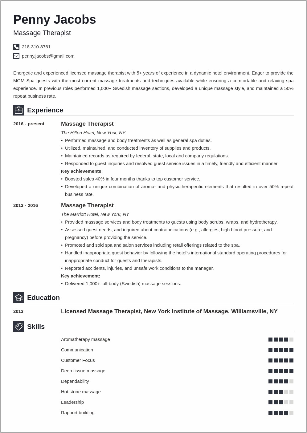 Massage Therapy Teacher Resume Examples