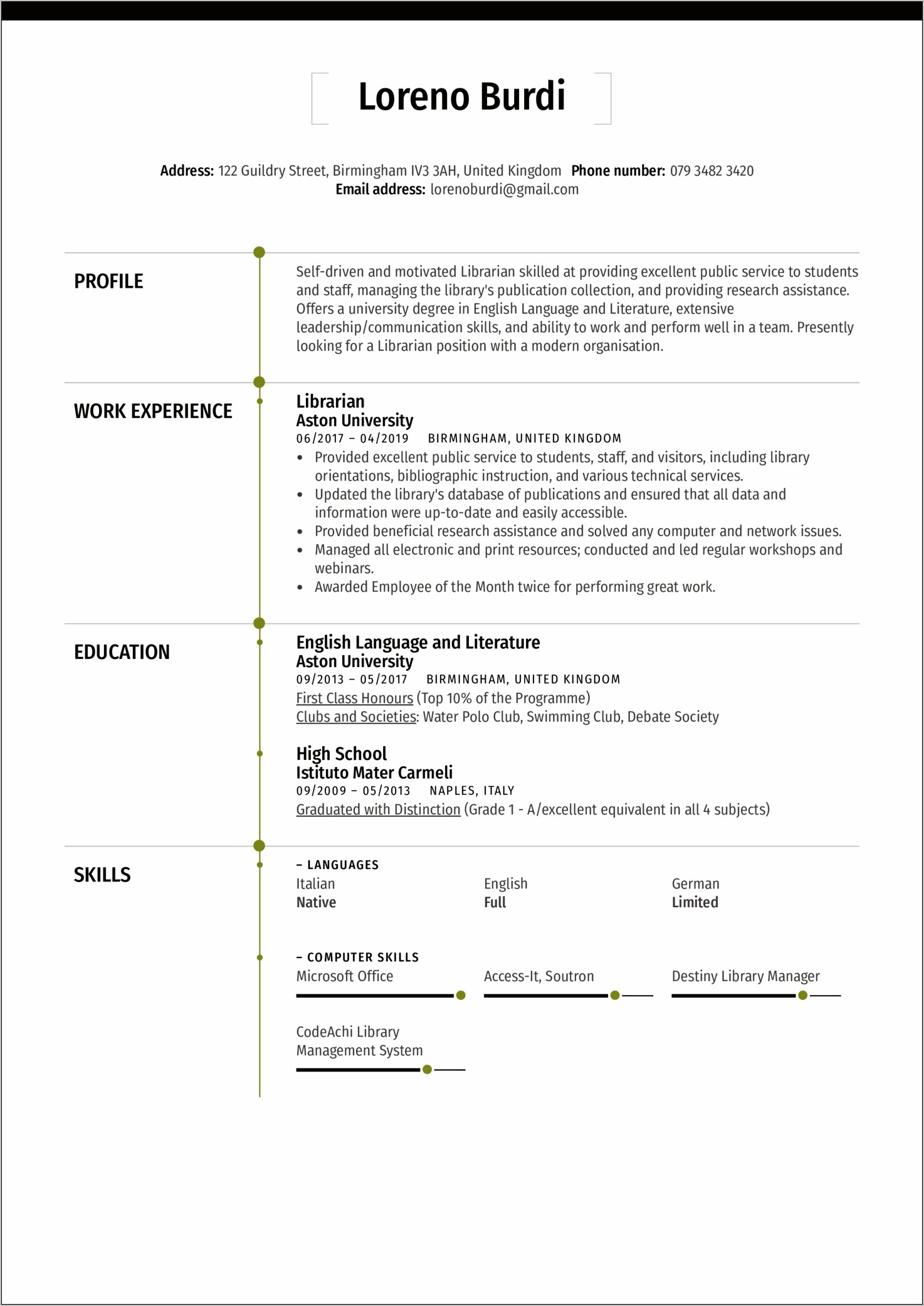 Master Library Science Degree Resume Template