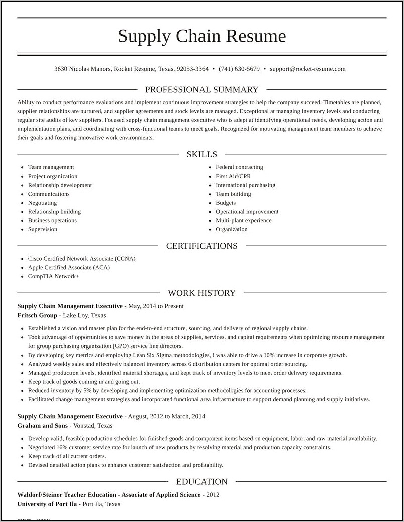 Material Management Summary On A Resume