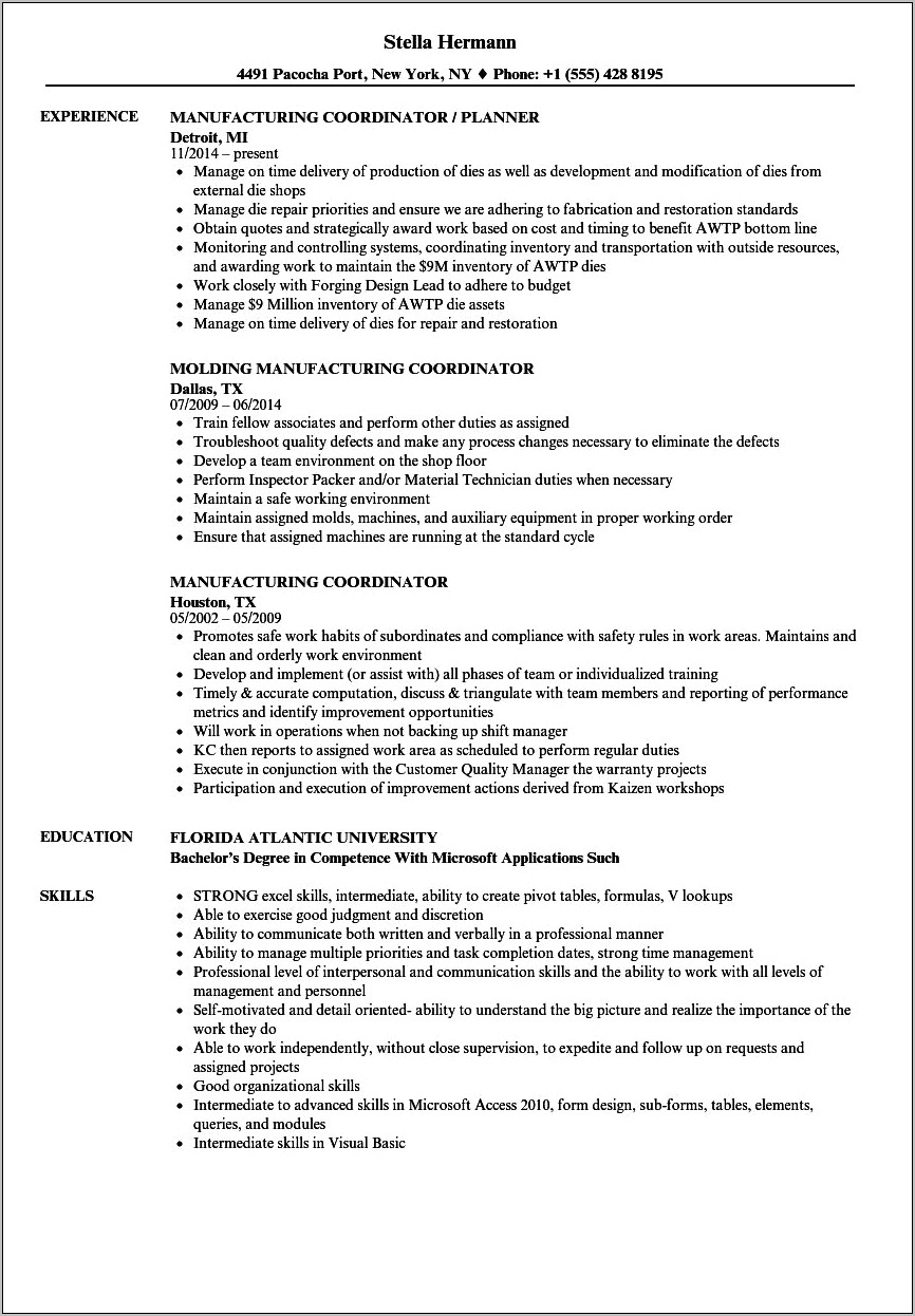 Material Service Coordinator At&t Resume Example - Resume Example Gallery
