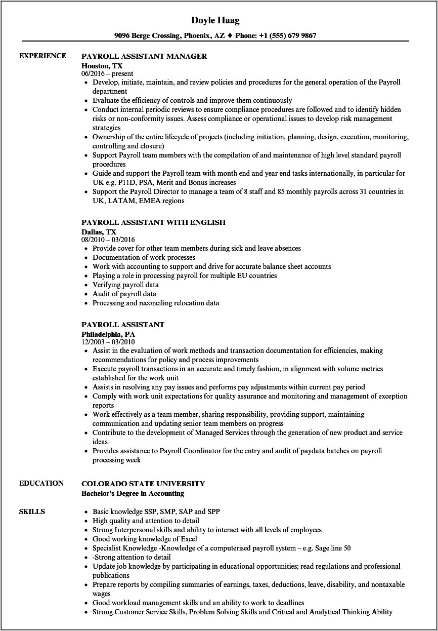 Maternity Leave On Resume Example