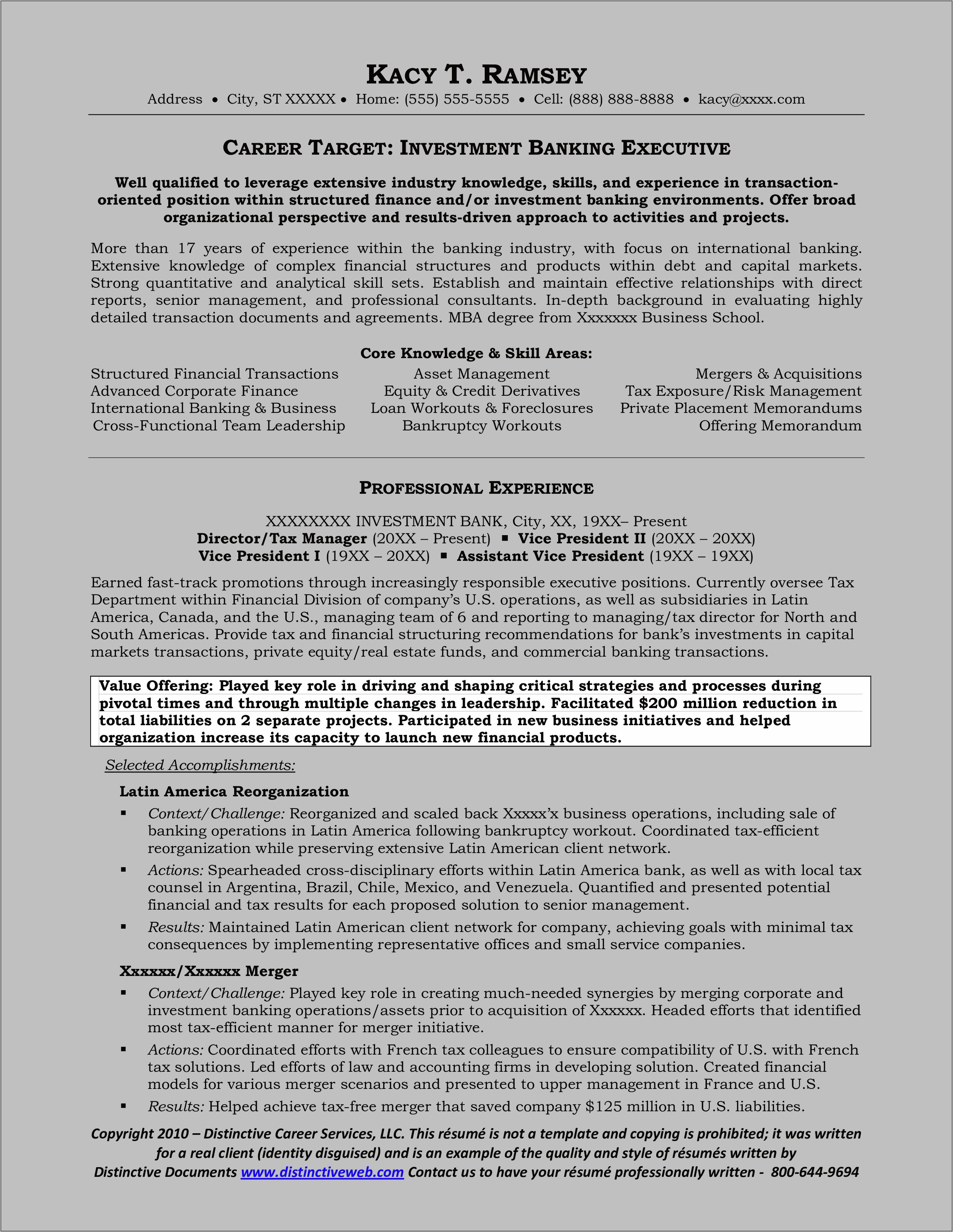 Mba Experienced Investment Banking Resume Template