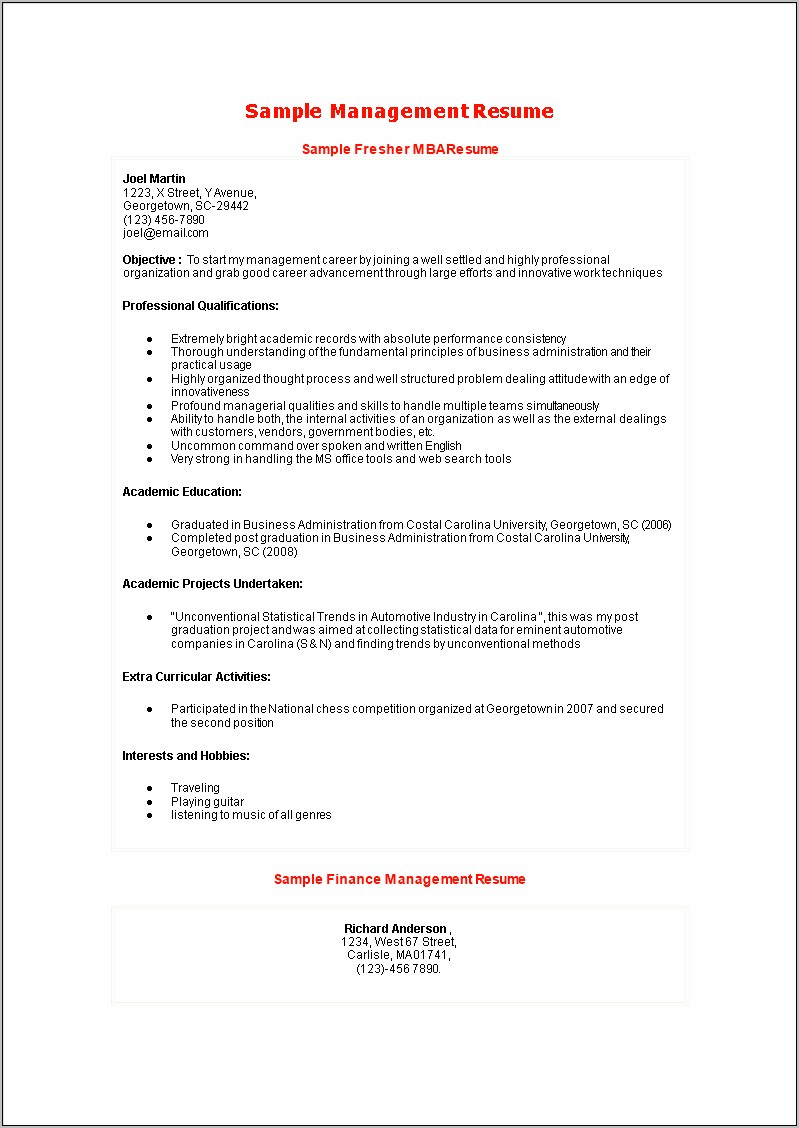 Mba Hr Resume Samples For Experienced