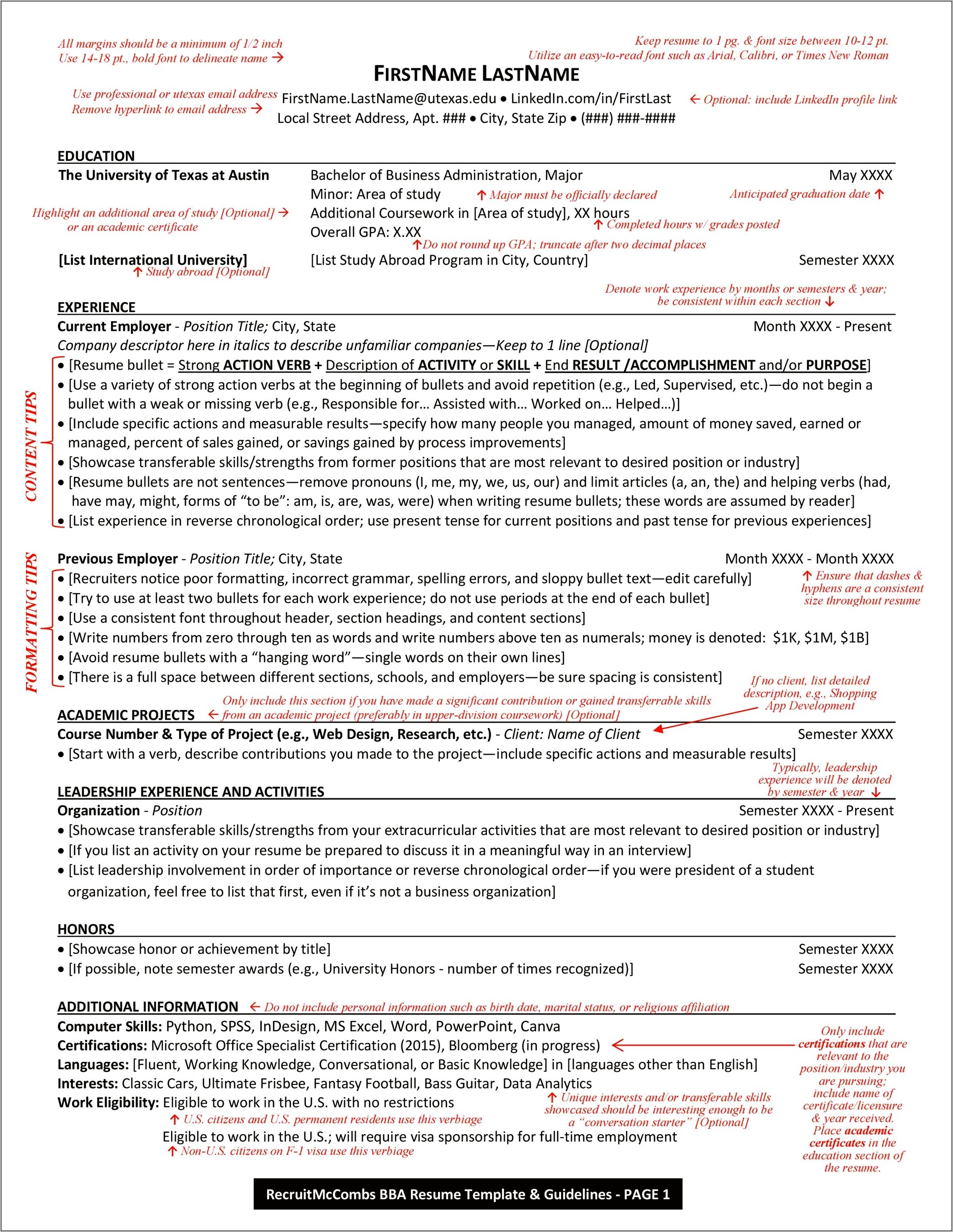 Mccombs School Of Business Sample Resume