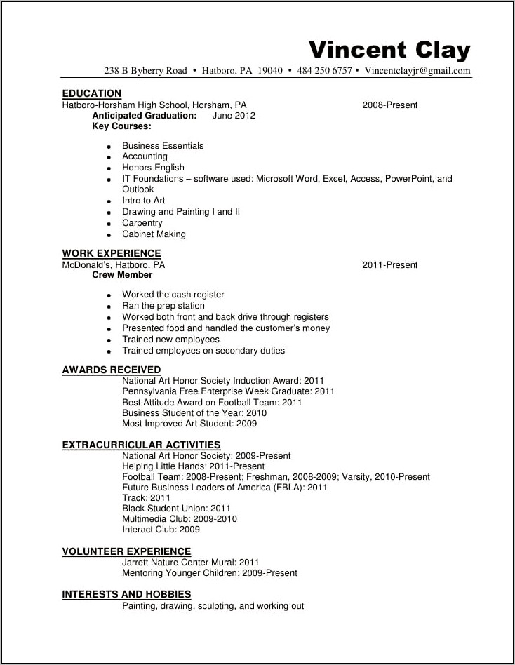 Mcdonalds Crew Job Description Resume Sample