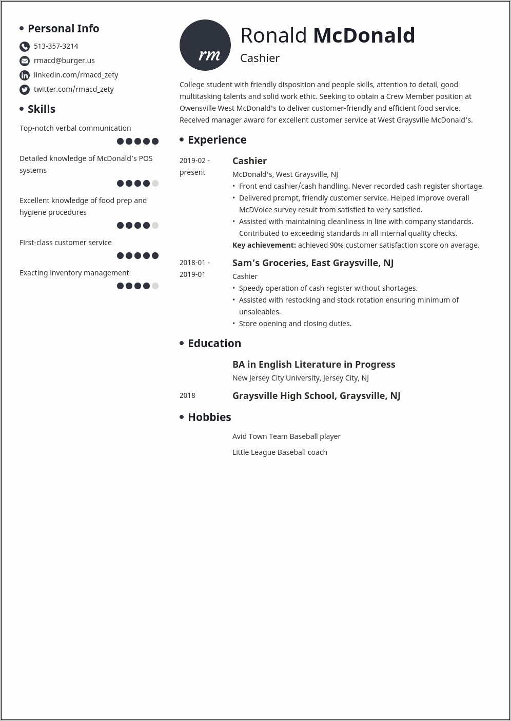 Mcdonalds Job Description For A Resume