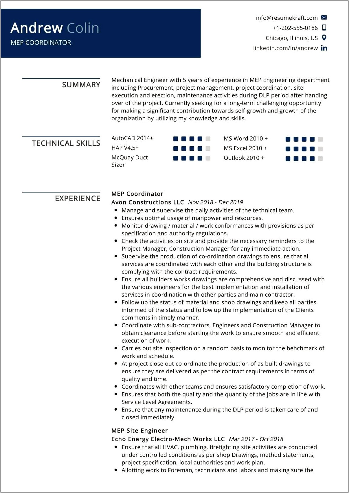 Mechanical Engineer Project Management Resume