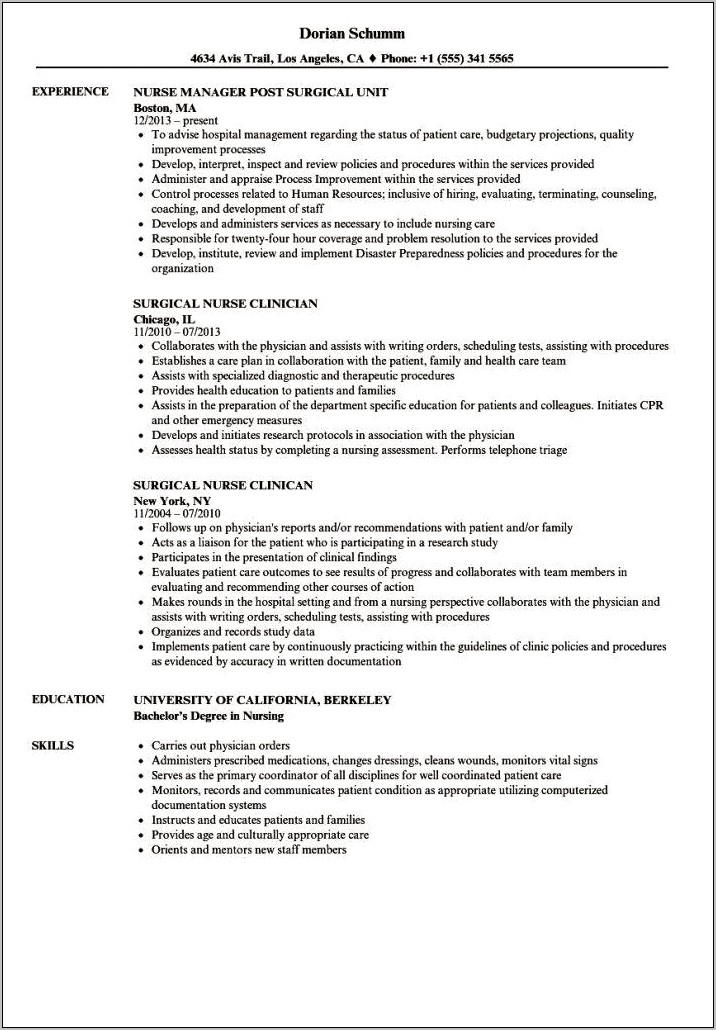 Med Surg Rn Job Description For Resume