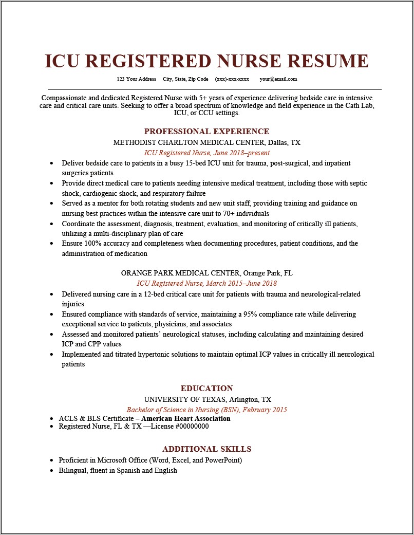 Med Surge Telemetry Registered Nurse Resume Sample