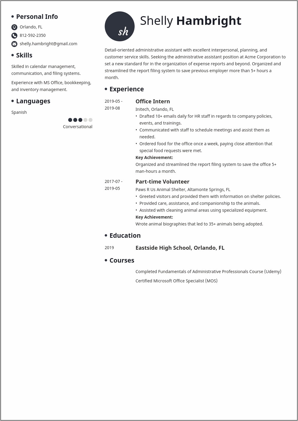 Medical Administrative Assistant Resume With Internship Experience