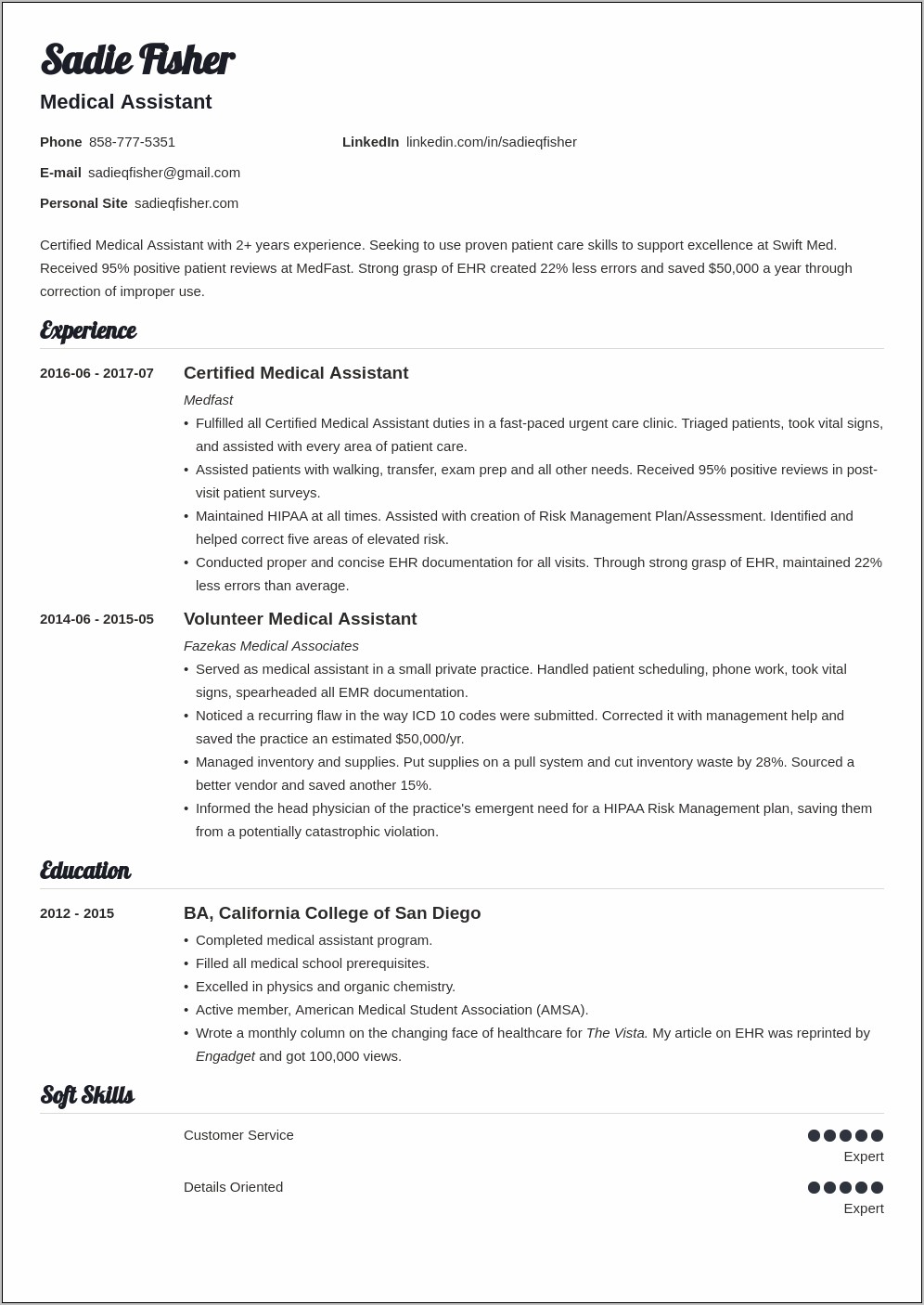 Medical Assistant Job Descriptions For Resume
