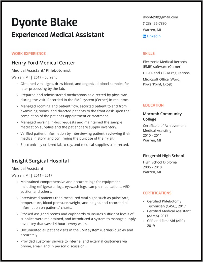 Medical Assistant Job Skills For Resume