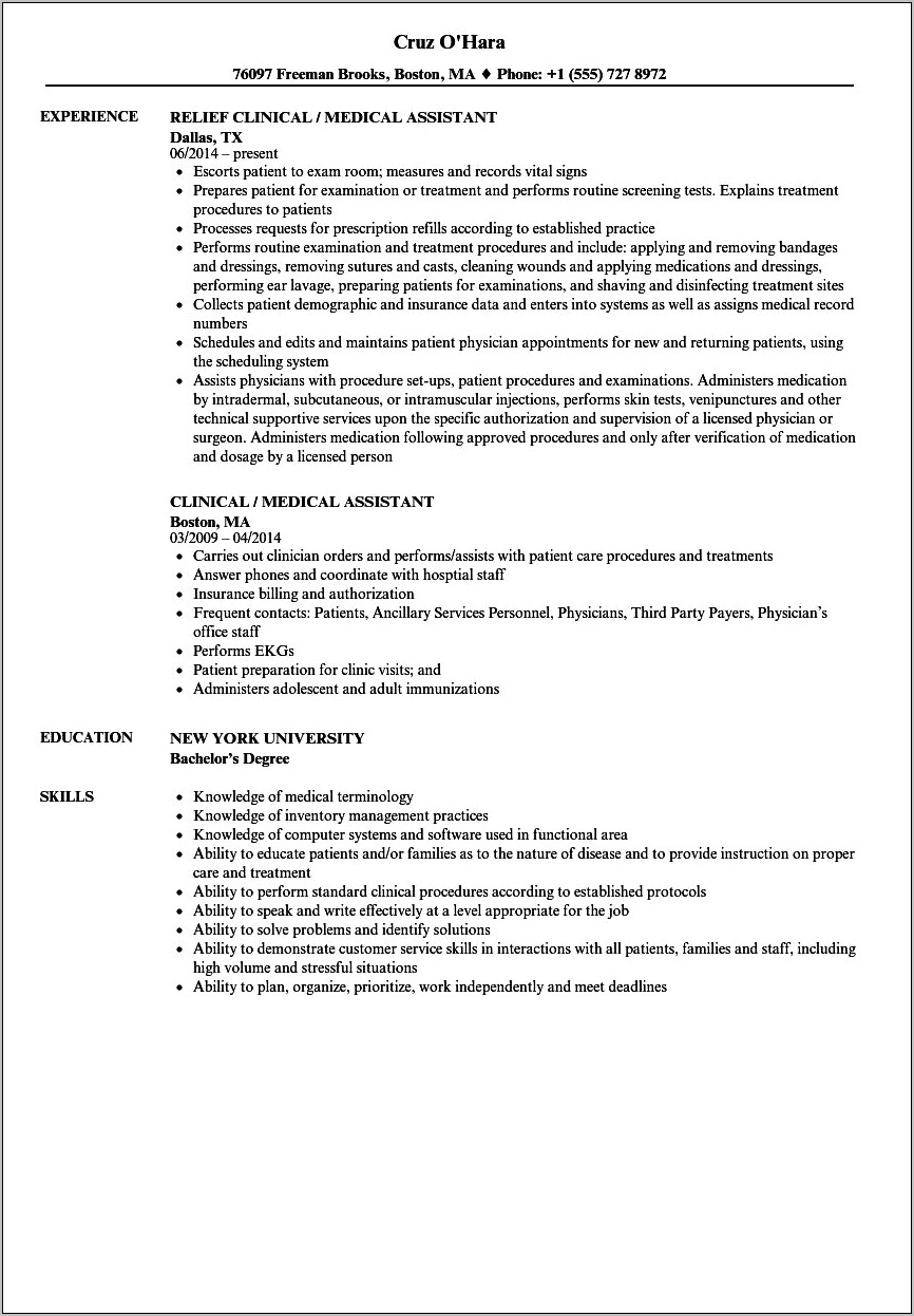 Medical Assistant Qualifications And Skills Resume