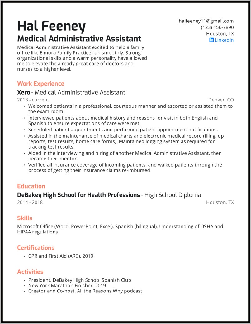 Medical Assistant Resume Samples For Students