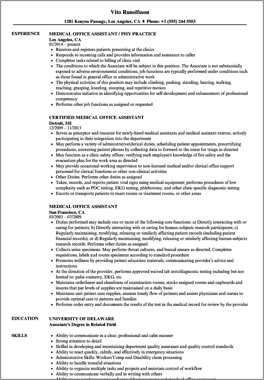 Medical Assistant Resume Skills And Abilities