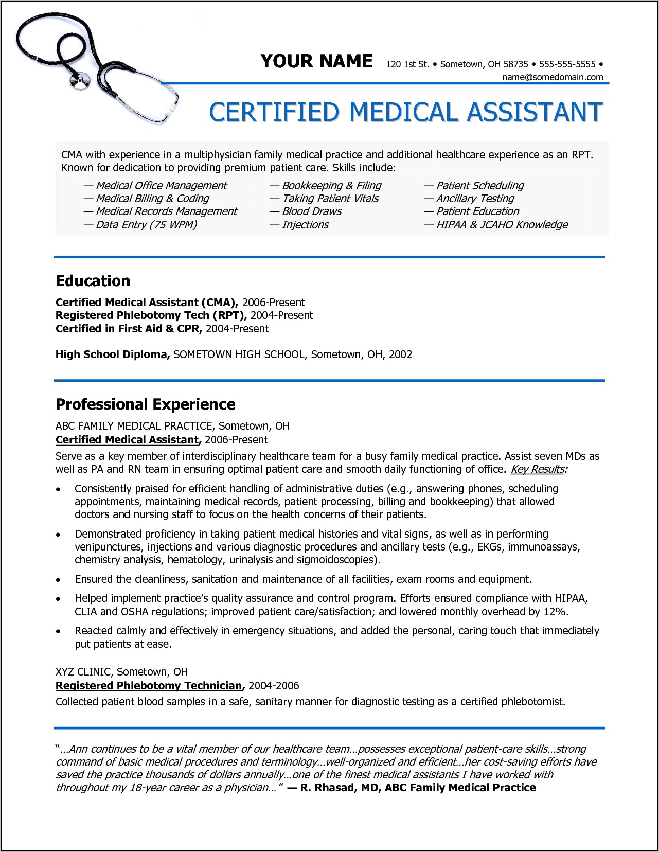 Medical Assistant Resume Summary Examples